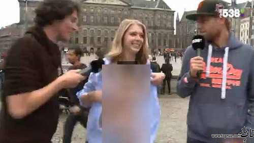 دختر جوان برای چالش سطل آب در خیابان لخت شد!