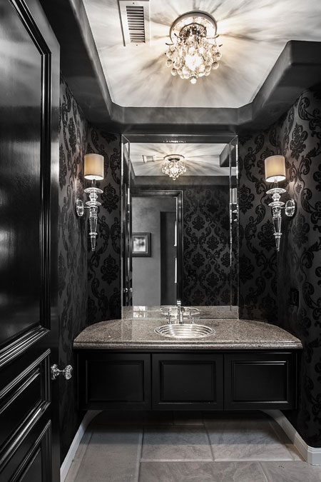 دیزاین و دکوراسیون به رنگ تیره دستشویی و حمام