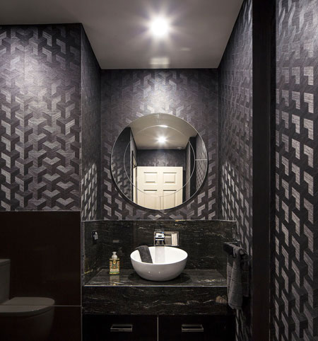 دیزاین و دکوراسیون به رنگ تیره دستشویی و حمام