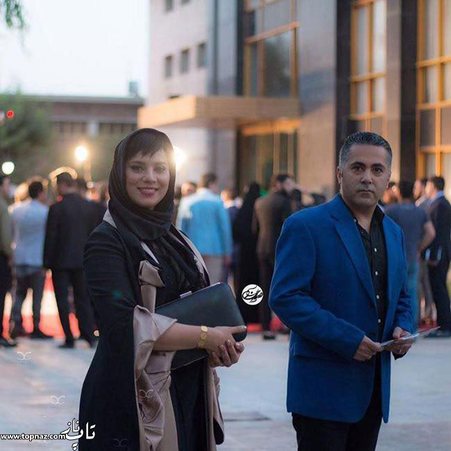 عکس بازیگران و همسرانشان - روشنک عجمیان با همسرش در جشن حافظ