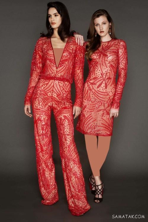 مدل لباس مجلسی زنانه در رنگ های قرمز و مشکی