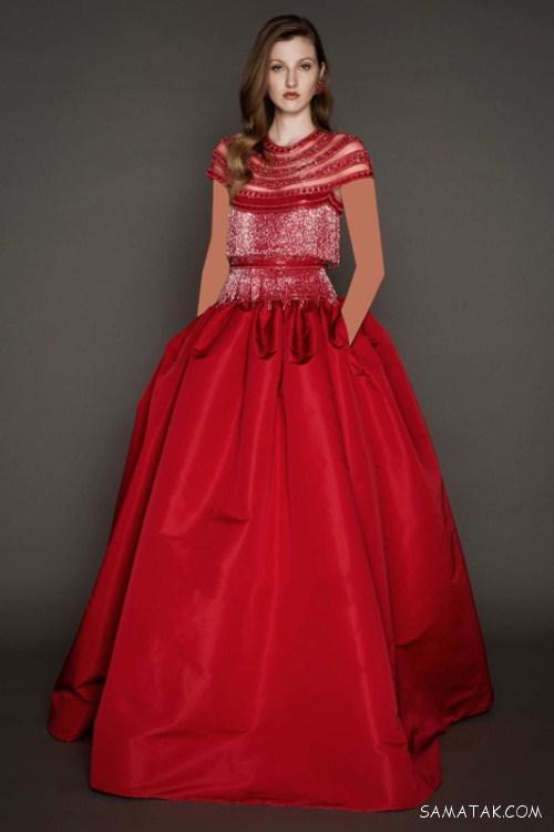 مدل لباس مجلسی زنانه در رنگ های قرمز و مشکی