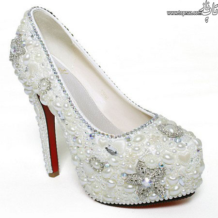مدل کفش عروس سفید مهره کاری شده