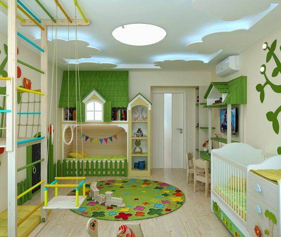  اتاق خواب کودک به رنگ سبز و تم جنگل